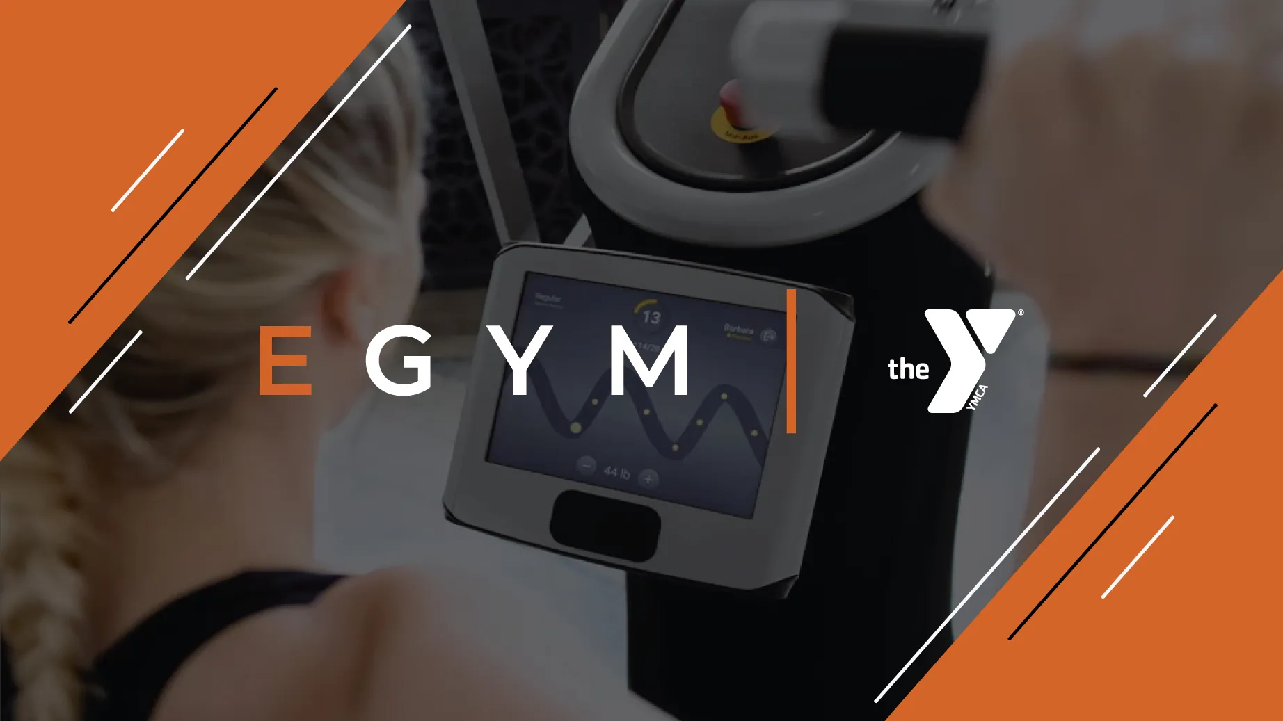 Graphic shows a EGYM being used with text "EGYM | Y Logo"