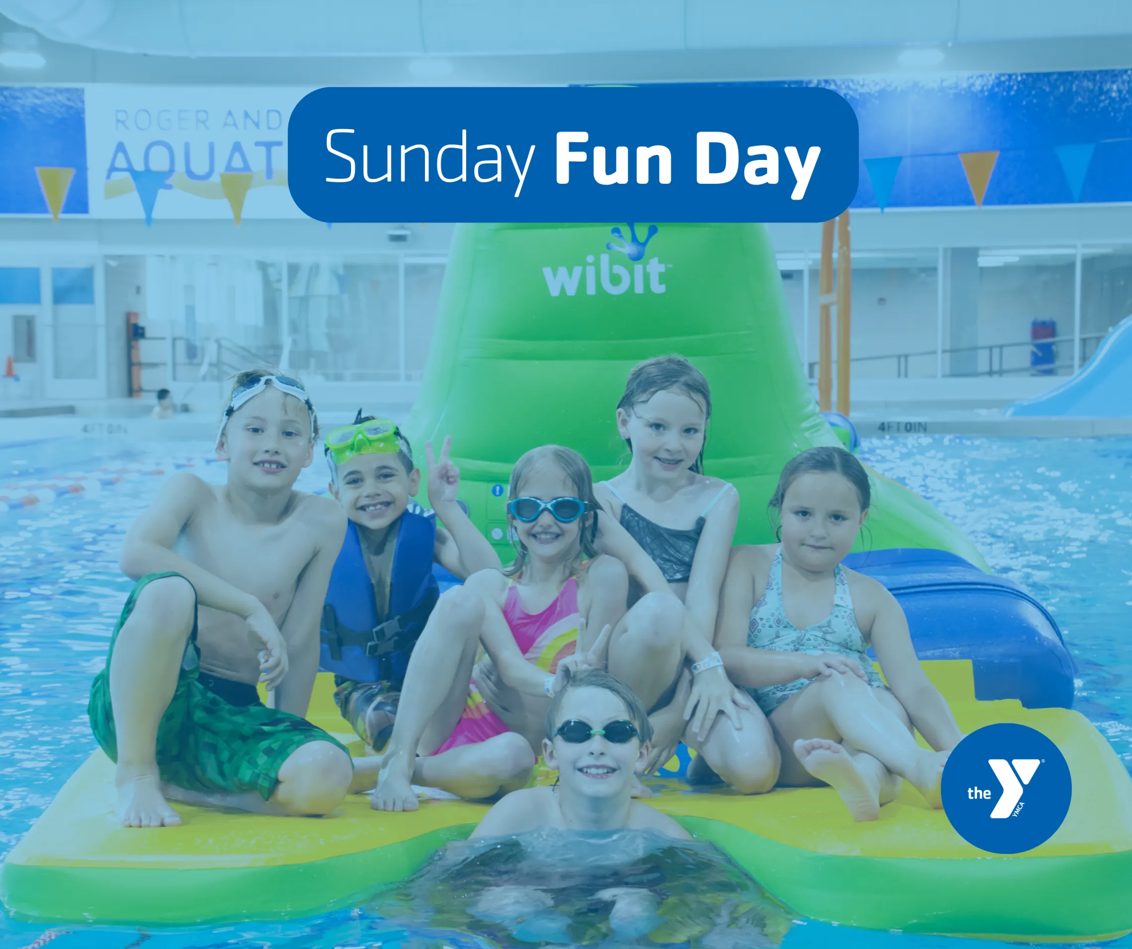 Group of children together on a Witbit with text "Sunday Fun Day"