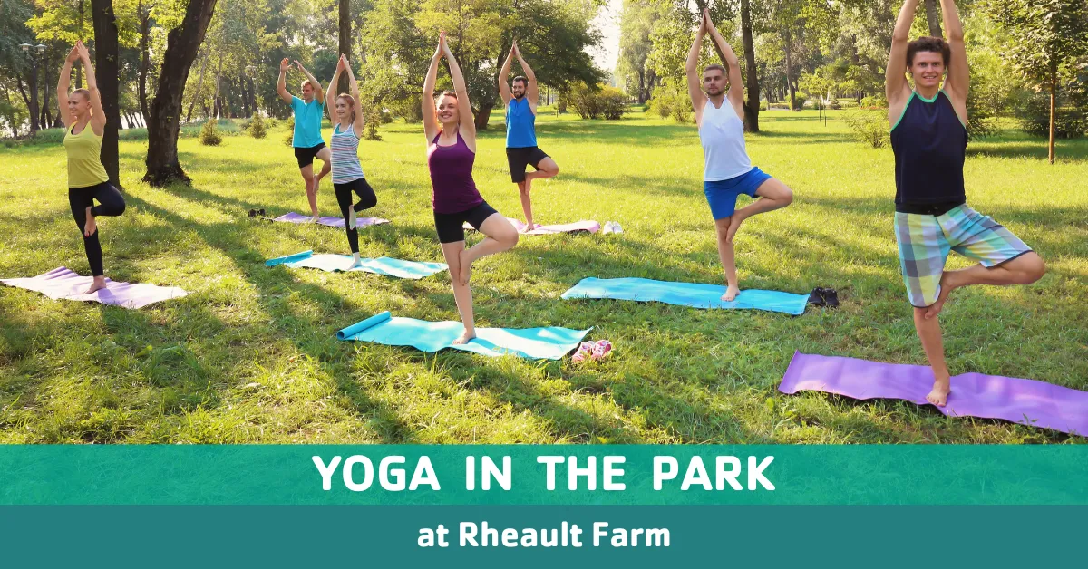 Group of people doing some Yoga in an open green park